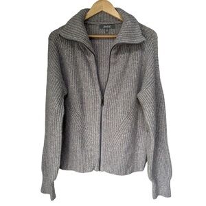 Marled Reunited Clothing Silver Gray Chunky Knit Full Zip Sweater, Medium